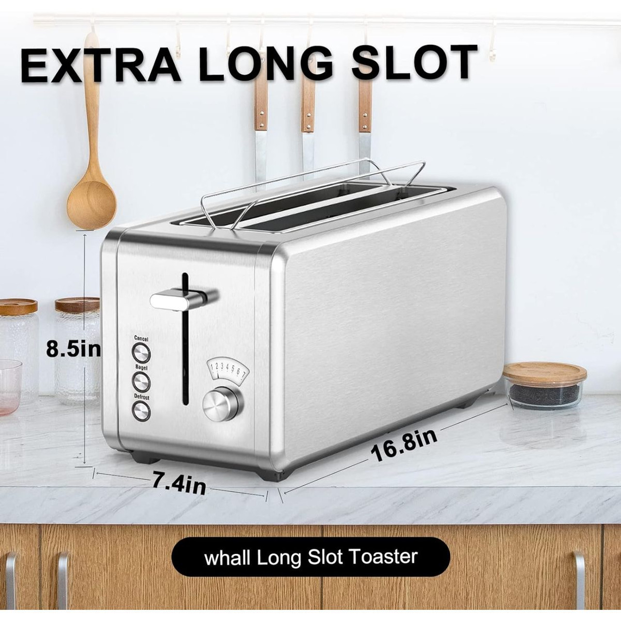 WHALL® T31269BW 4-Slice Long Slot Stainless Steel Toaster product image