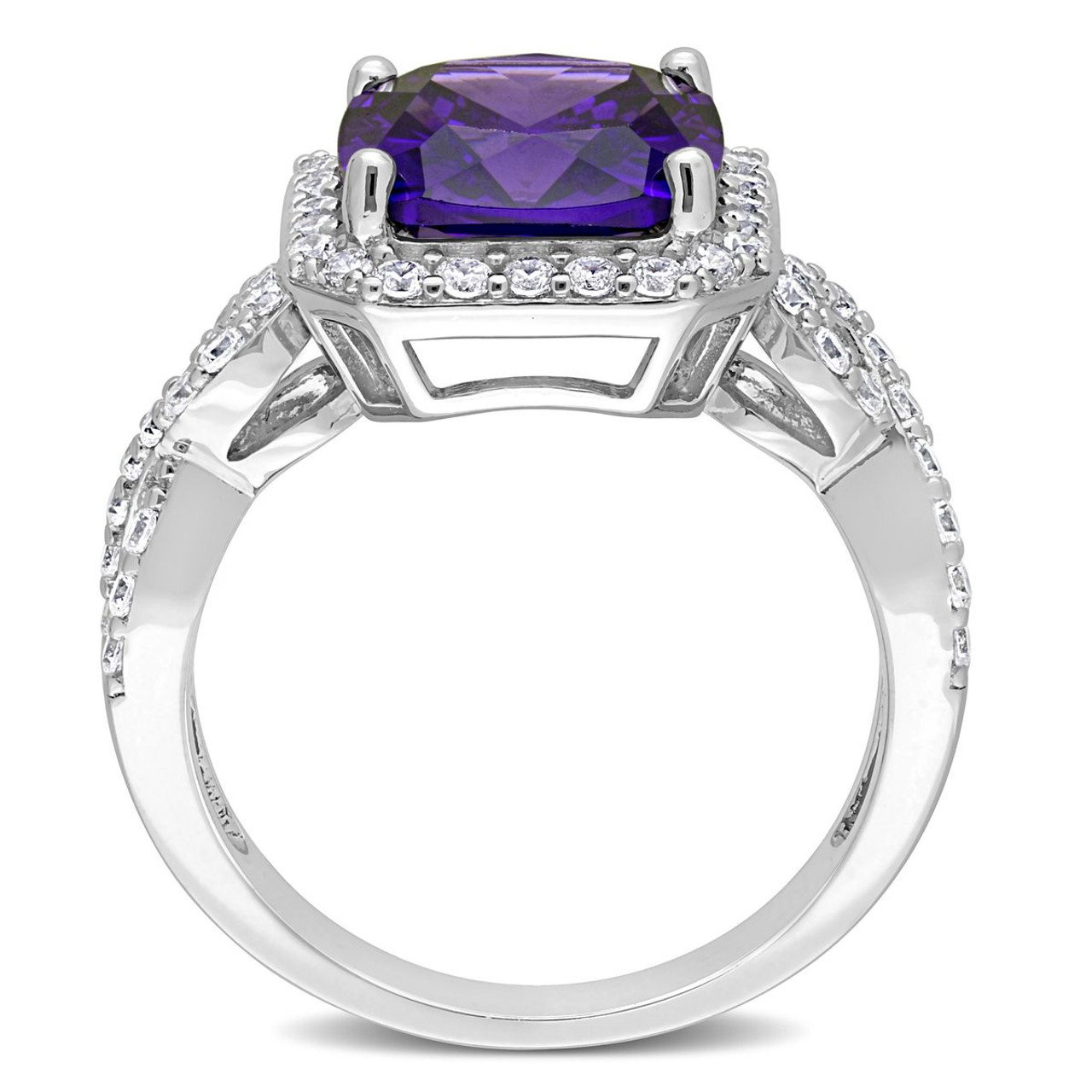 8-Carat Purple & White Cubic Zirconia Square Halo Ring in Sterling Silver product image