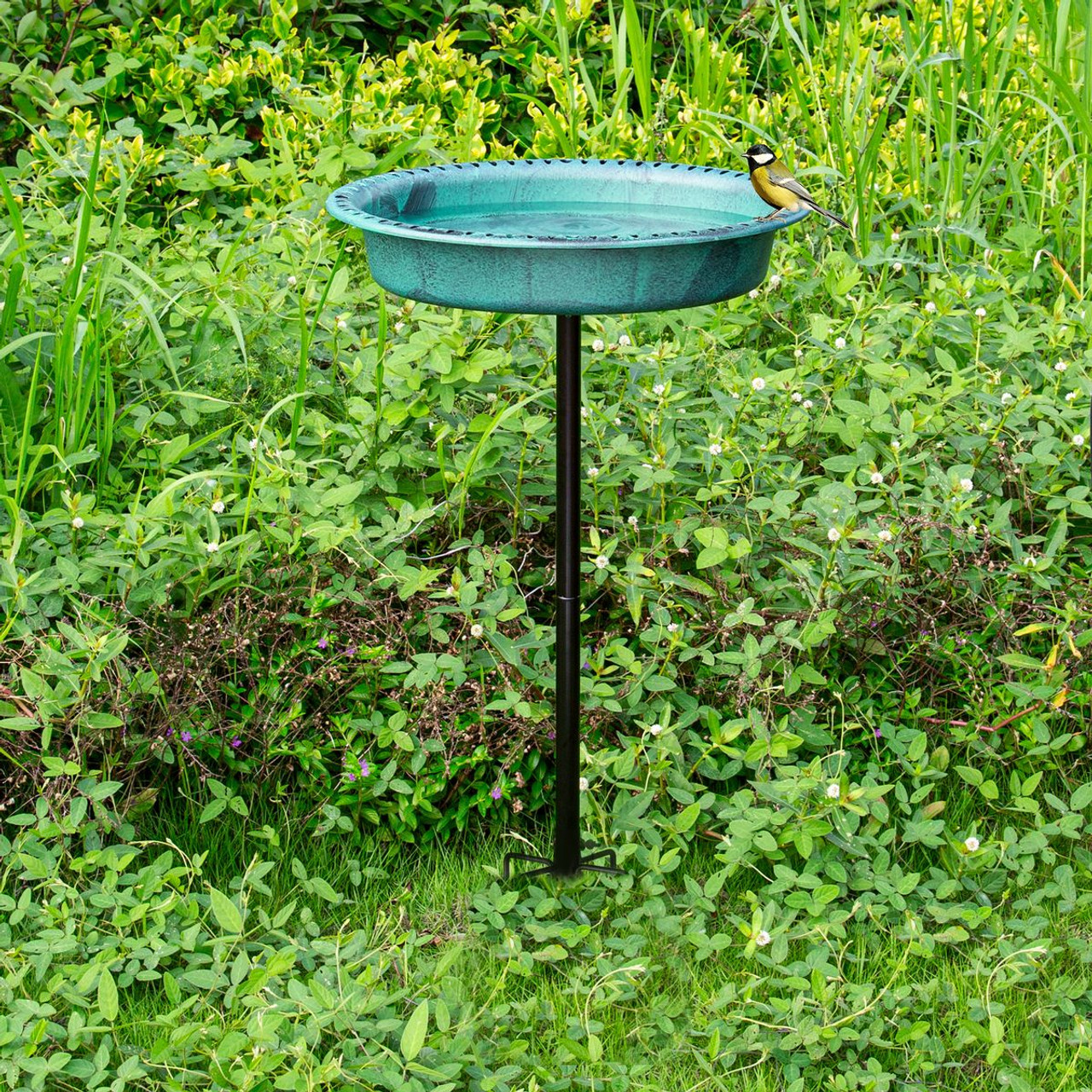 34-Inch Oval Polyresin Bird Bath Bowl with Metal Stake product image