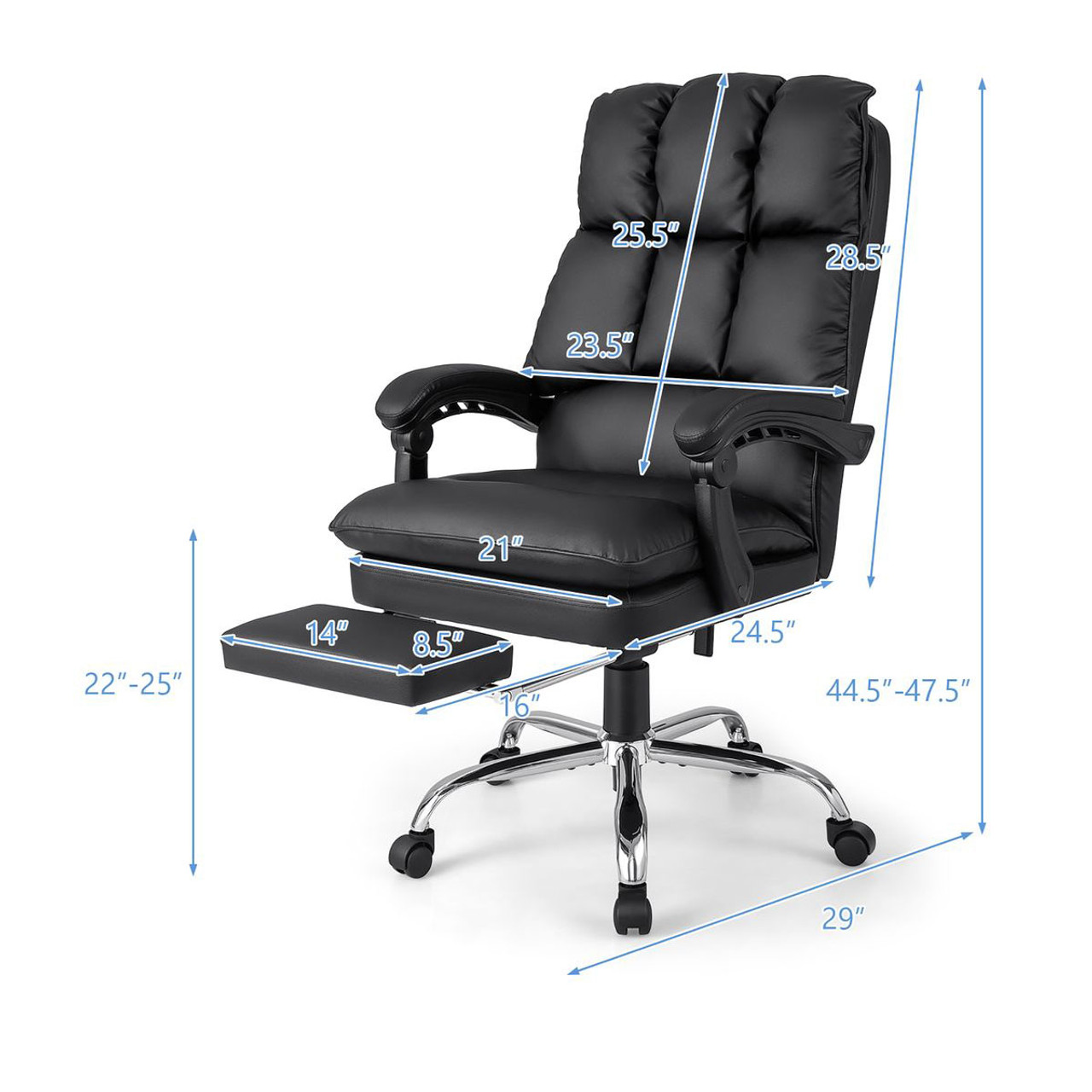 Ergonomic Adjustable Swivel Office Chair with Retractable Footrest product image