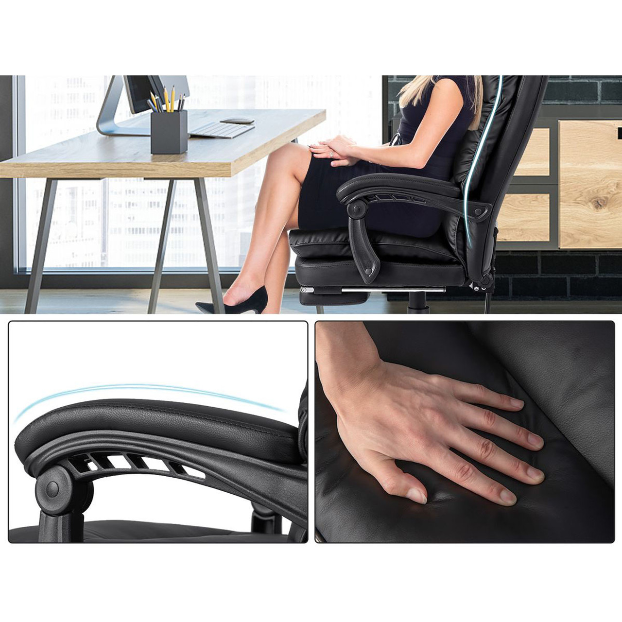 Ergonomic Adjustable Swivel Office Chair with Retractable Footrest product image