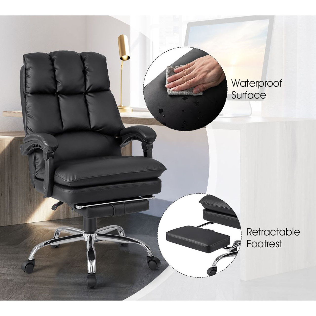 Ergonomic Adjustable Swivel Office Chair with Retractable Footrest product image
