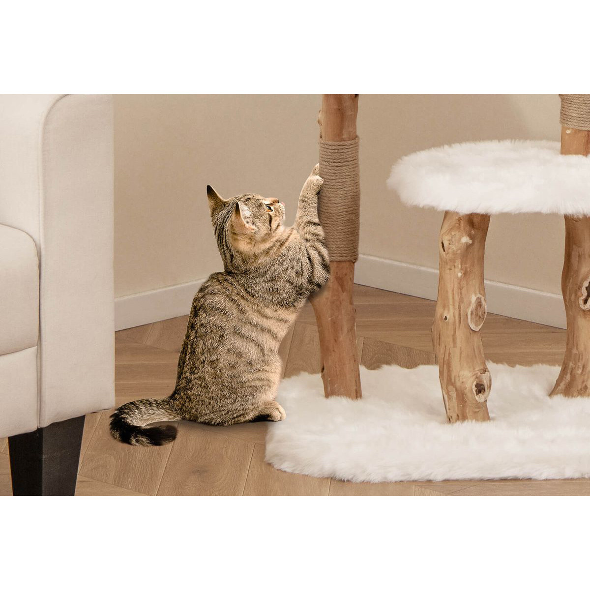 44-Inch Solid Wood Cat Tree with Perch and Natural Jute Scratching Posts product image