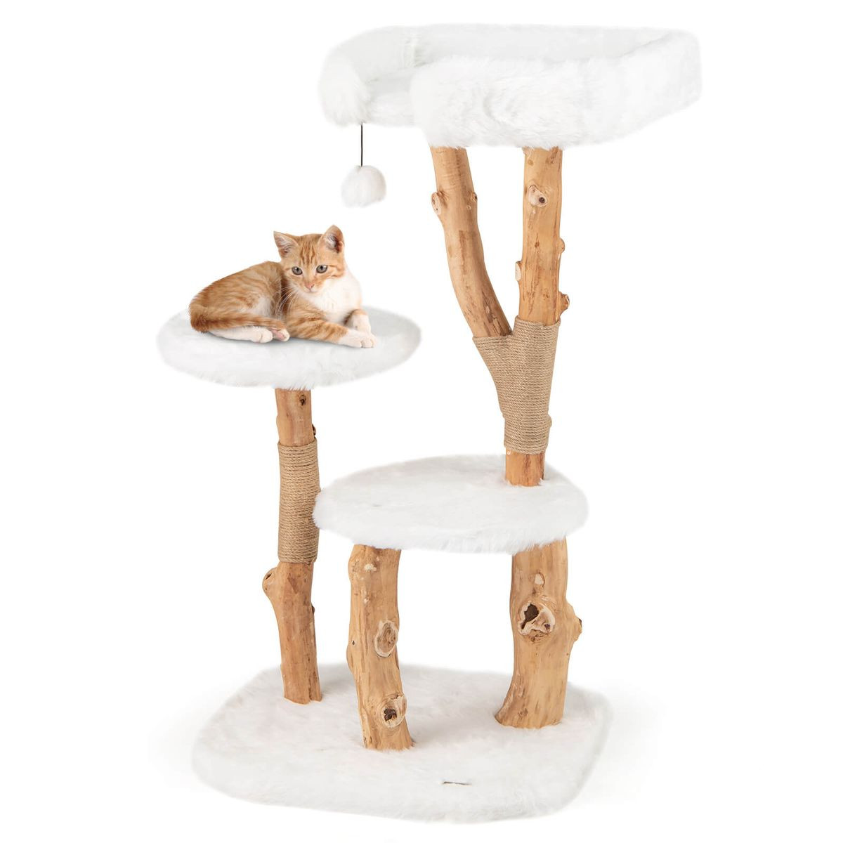 44-Inch Solid Wood Cat Tree with Perch and Natural Jute Scratching Posts product image