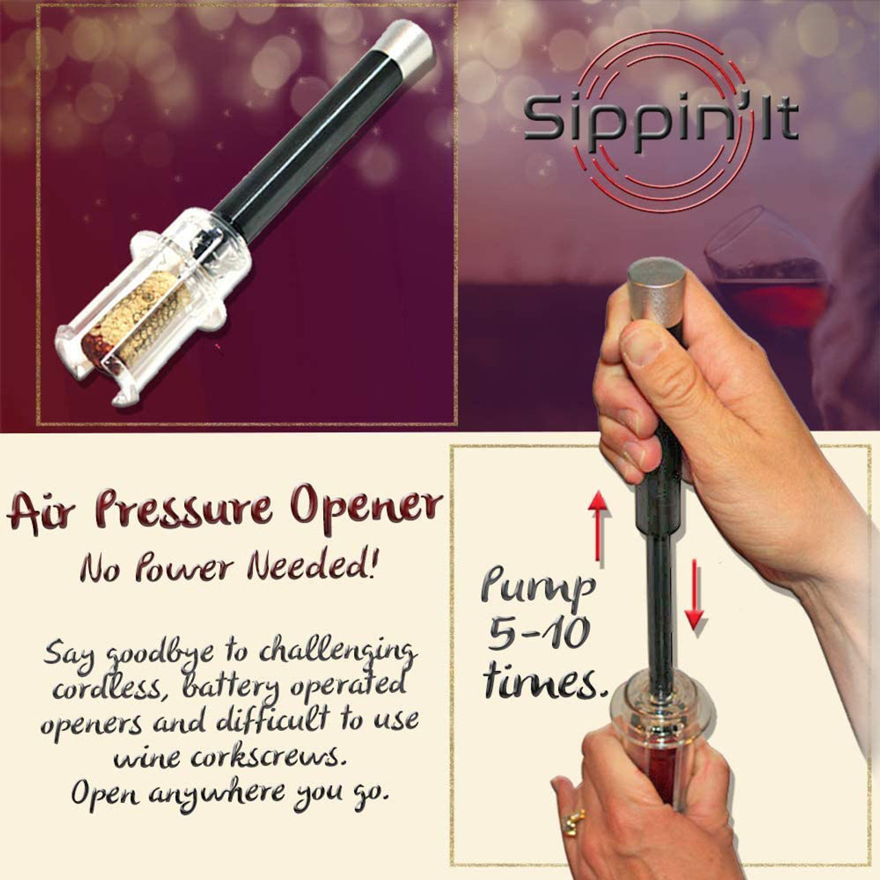 Sippin' It Air Pressure Wine Bottle Opener with Accessories product image