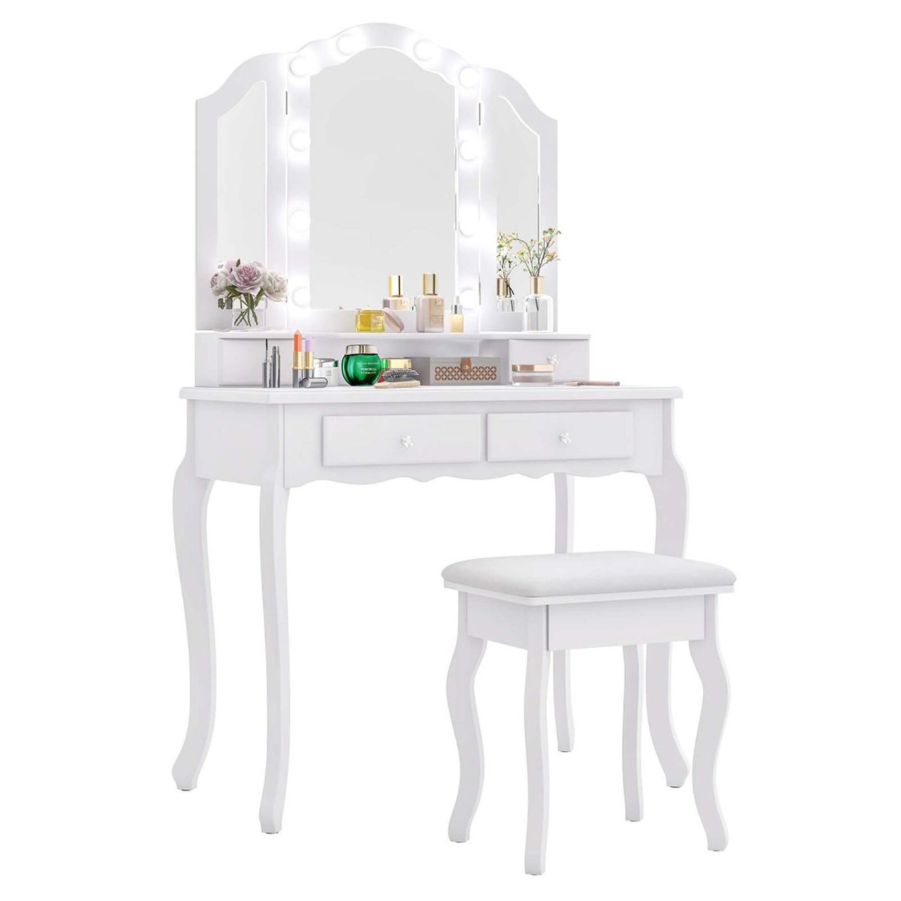 Makeup Vanity Table Set with Lighted Mirror and Drawers product image Makeup Vanity Table Set with Lighted Mirror and Drawers product image
