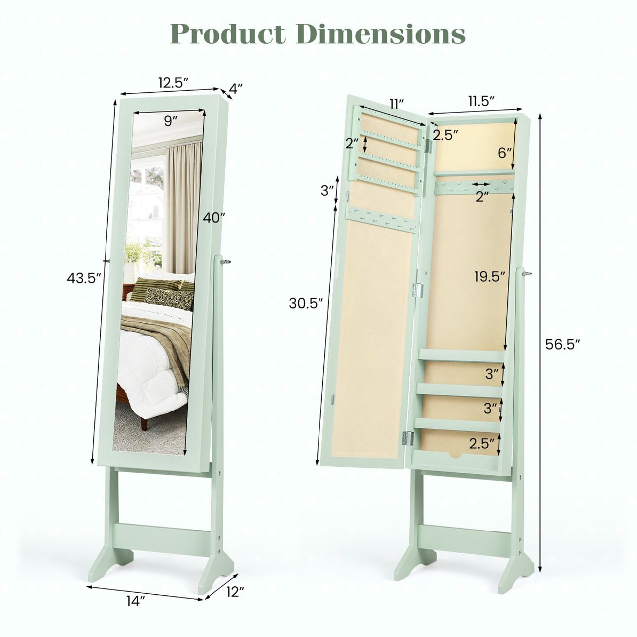 Mirrored Standing Jewelry Cabinet Storage Box product image