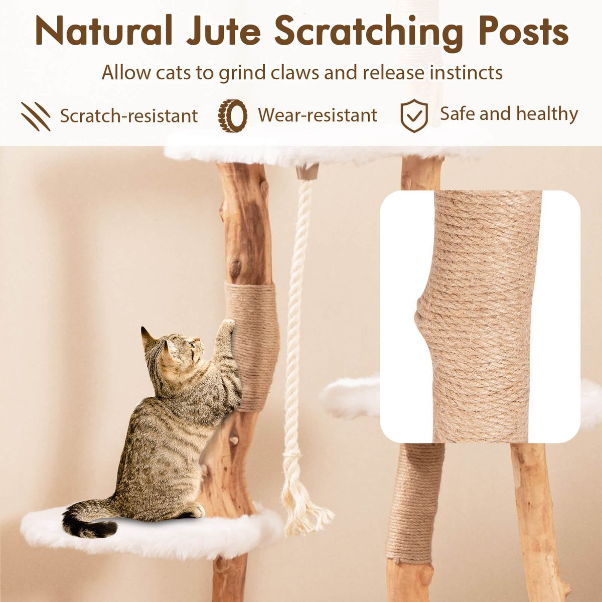 66-Inch-Tall Solid Wood Modern Cat Tree Tower with Perch product image
