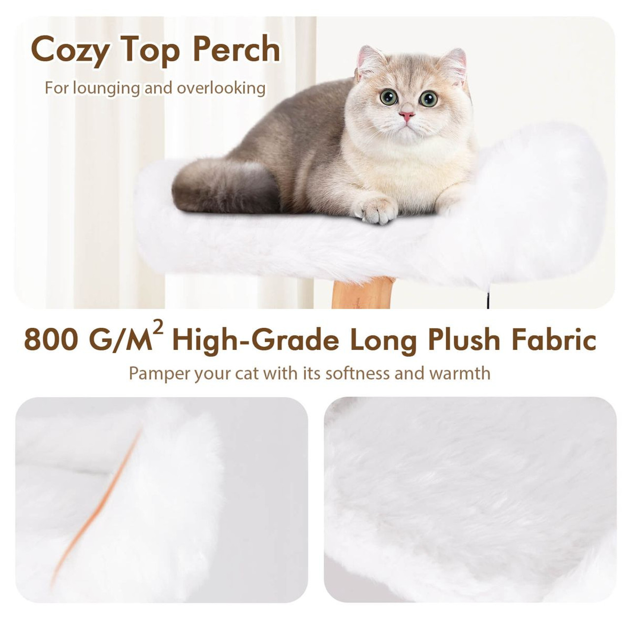 66-Inch-Tall Solid Wood Modern Cat Tree Tower with Perch product image