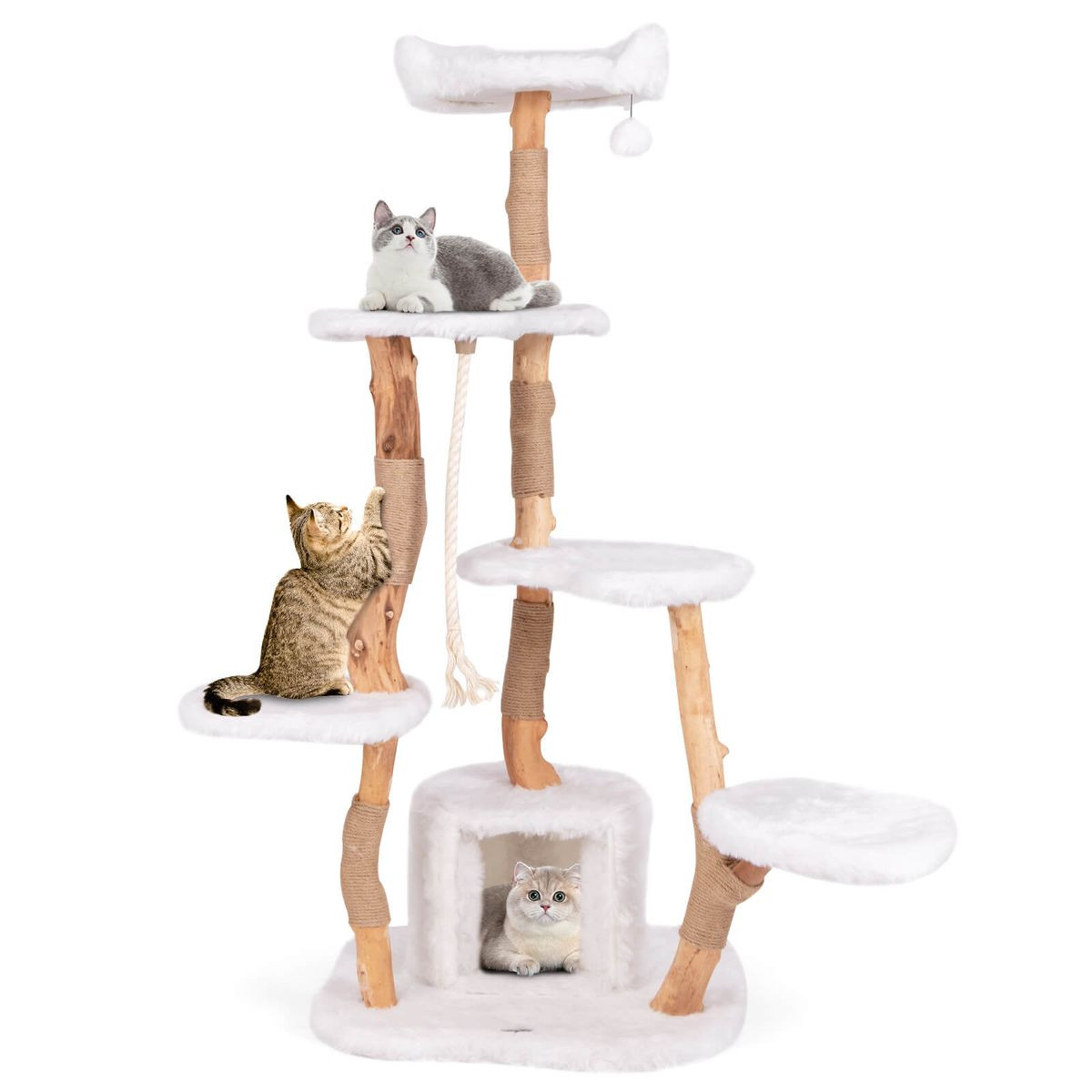 66-Inch-Tall Solid Wood Modern Cat Tree Tower with Perch product image