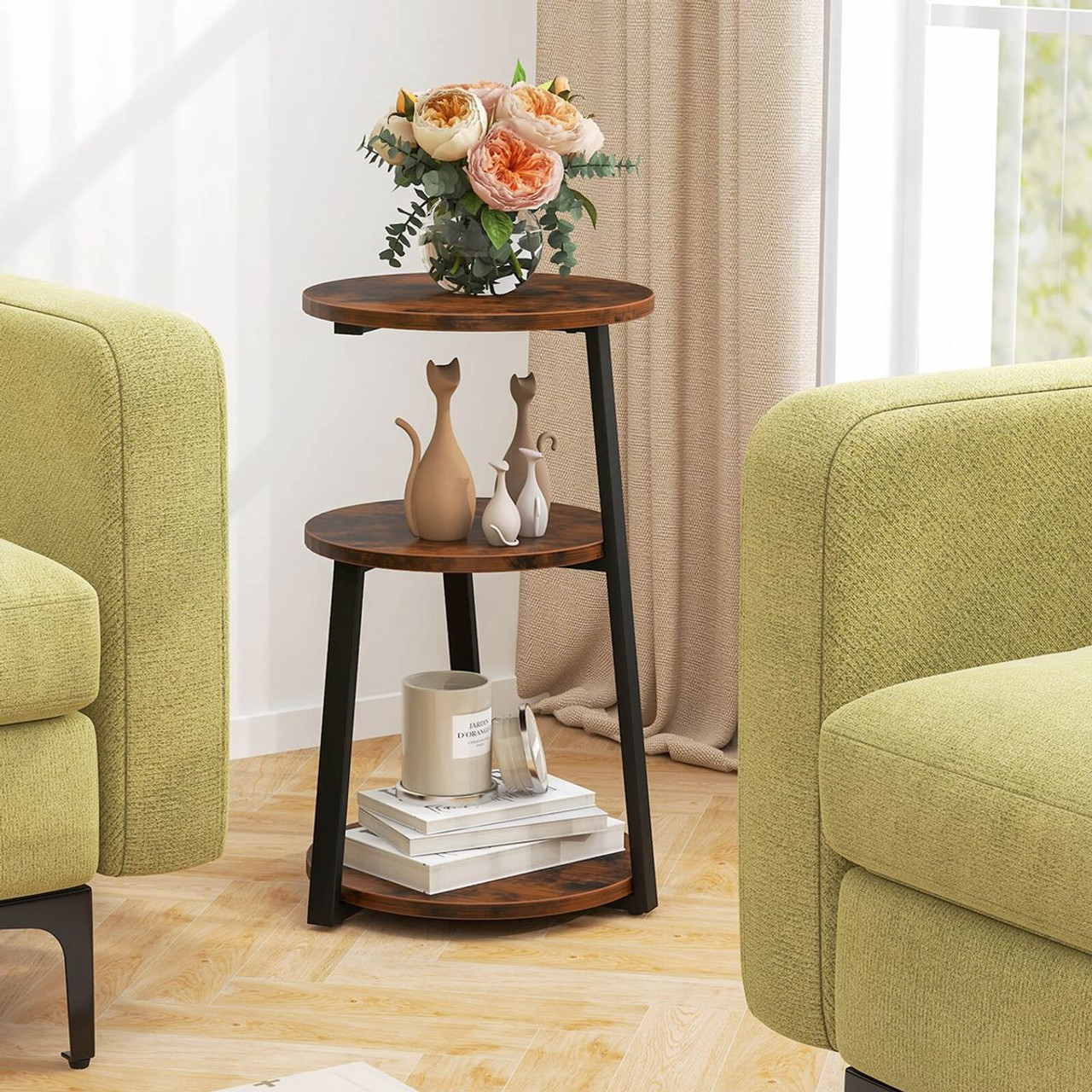3-Tier Accent End Table with Metal Frame and Adjustable Foot Pads product image