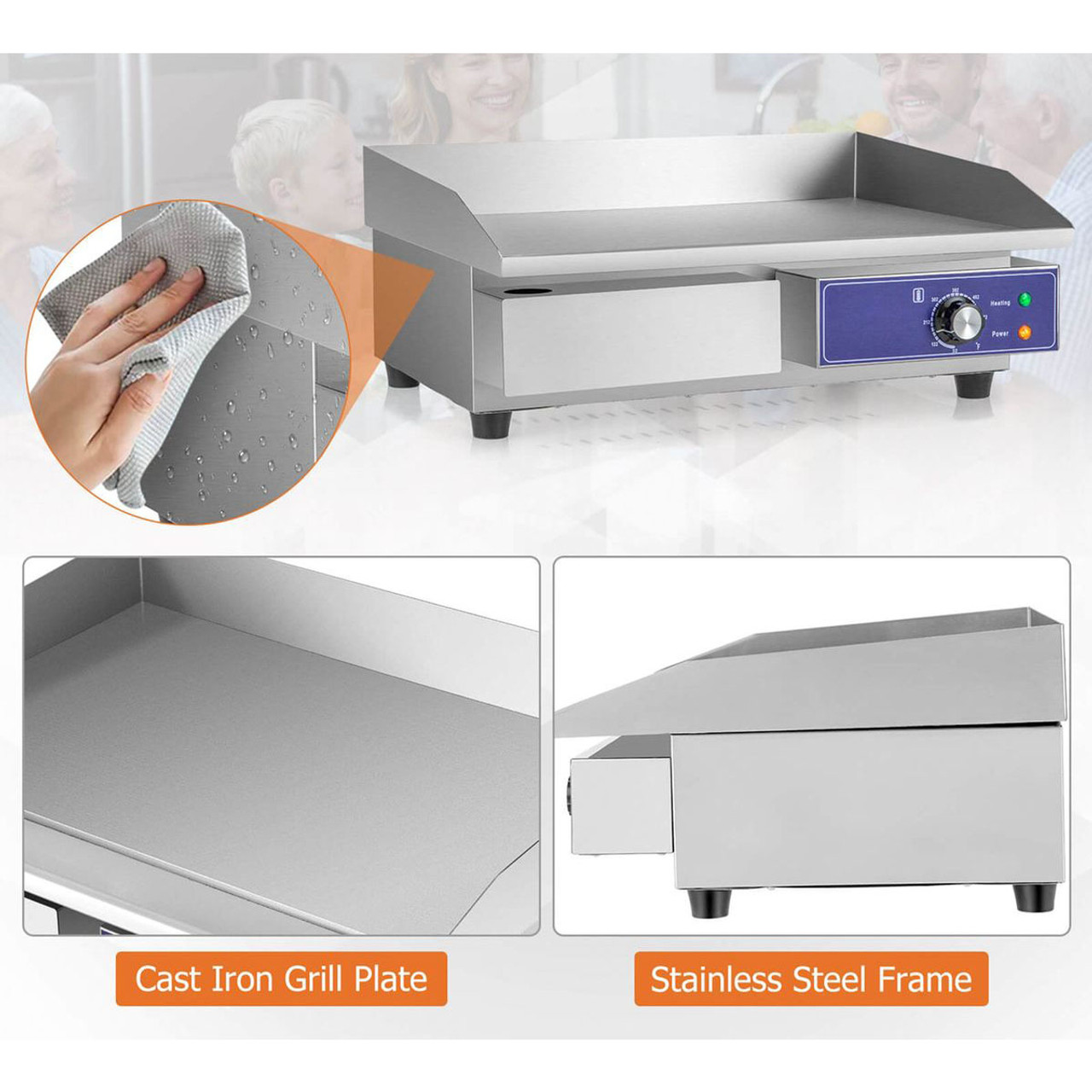 2000W Commercial Stainless Steel Grill with Adjustable Temp Control product image