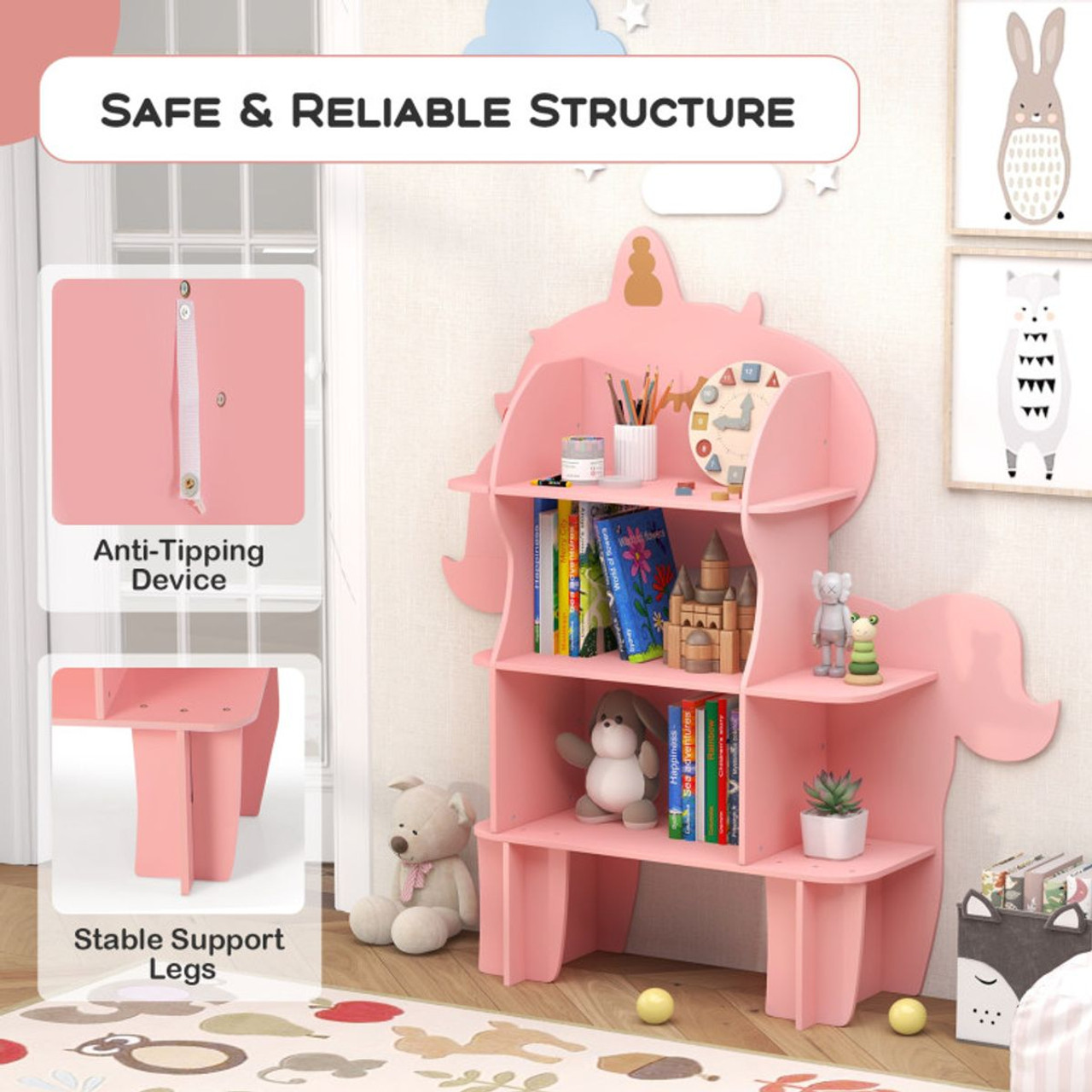 Child's 3-Shelf Unicorn Bookcase and Toy Storage  product image