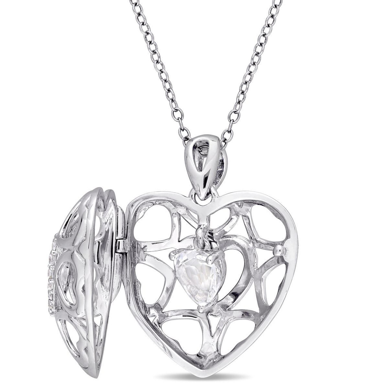 White Topaz Heart Locket with 18" Chain product image