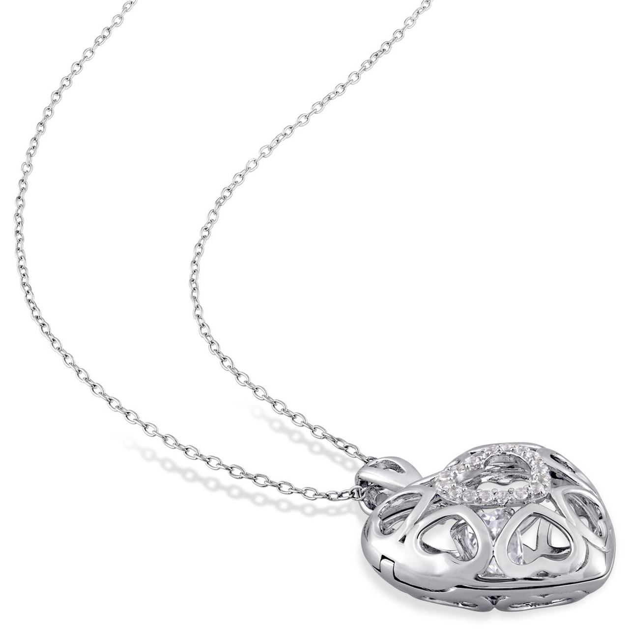 White Topaz Heart Locket with 18" Chain product image