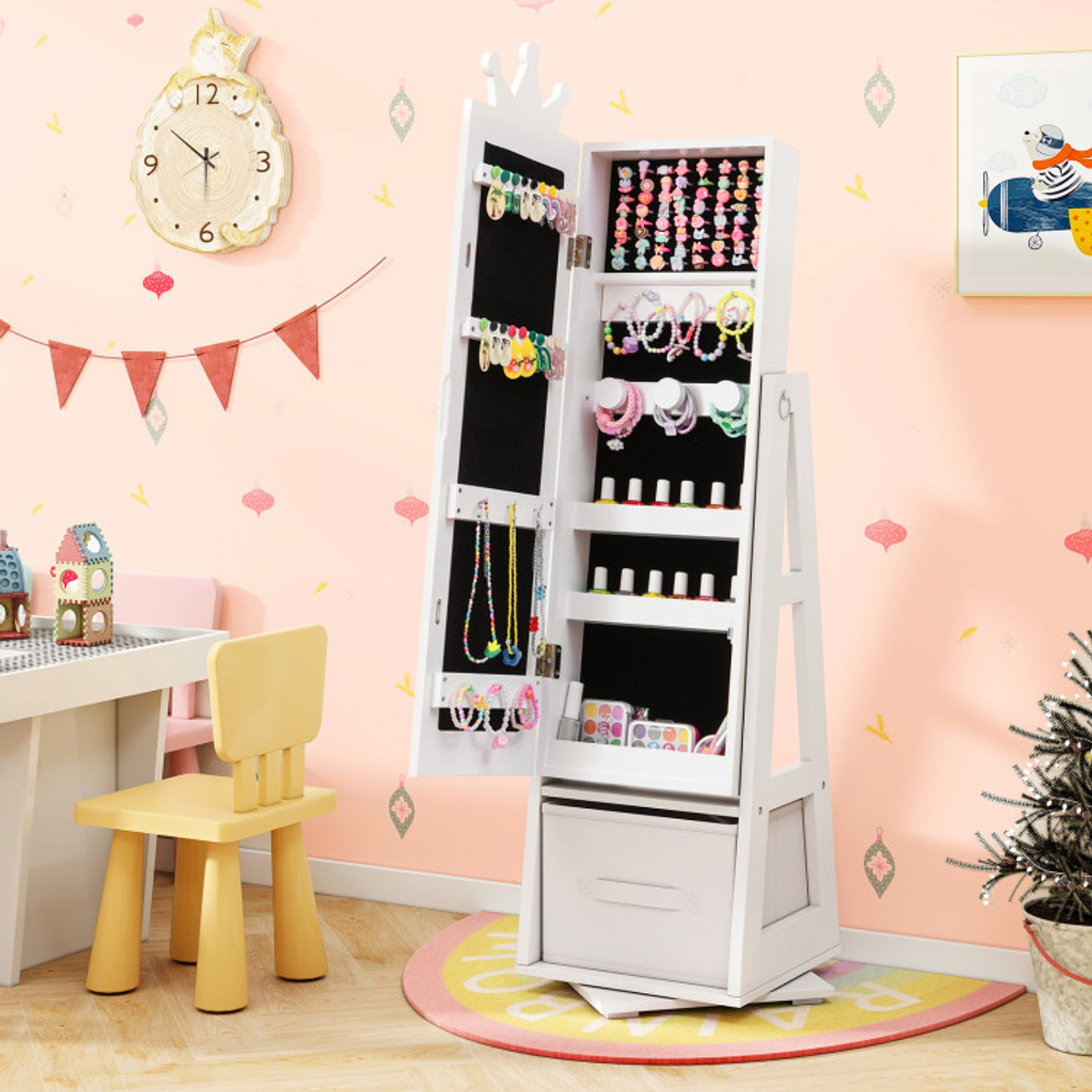 Kids' Jewelry Armoire Cabinet with Large Storage Capacity & Swivel Base product image