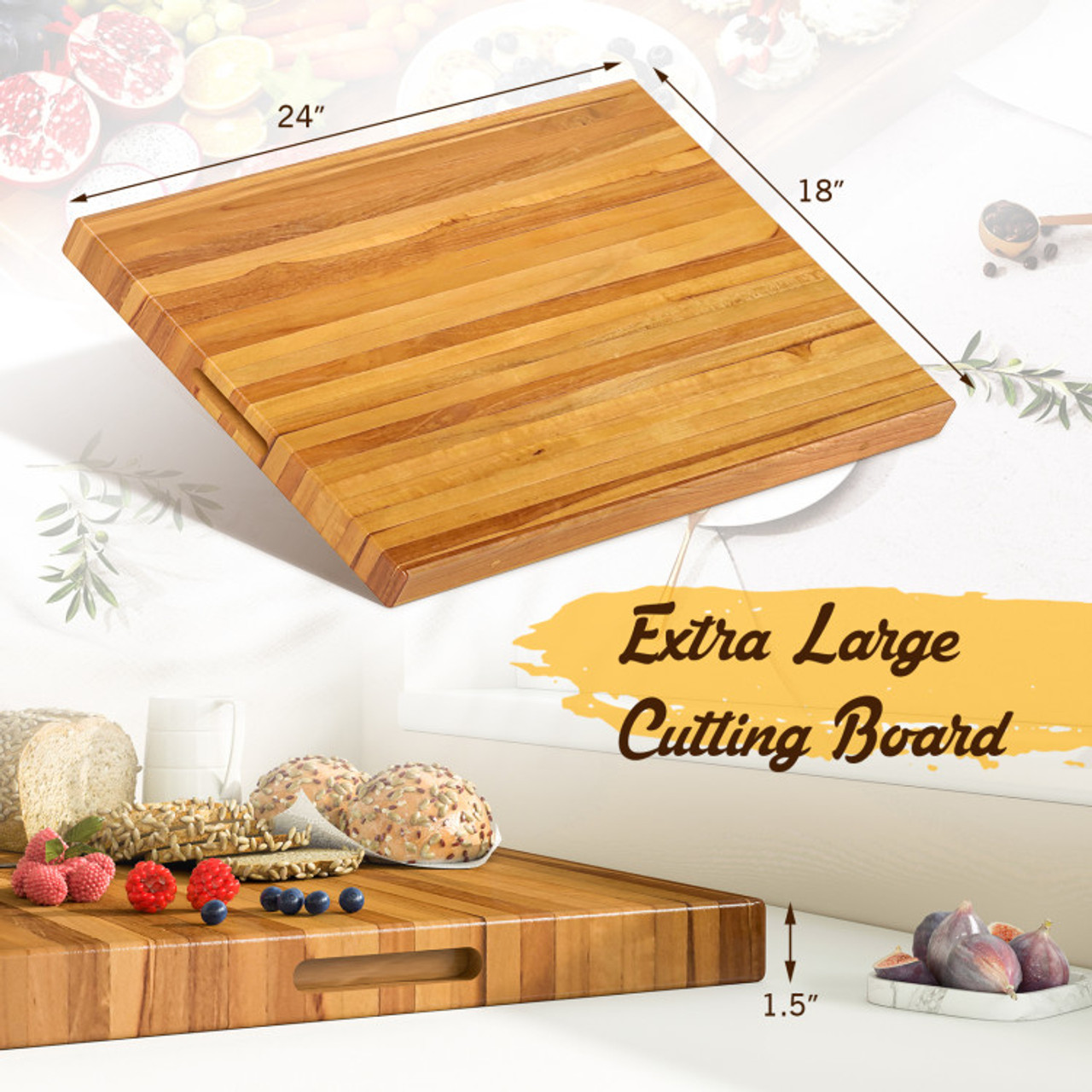 24-Inch Reversible Teakwood Cutting Board with Handle product image