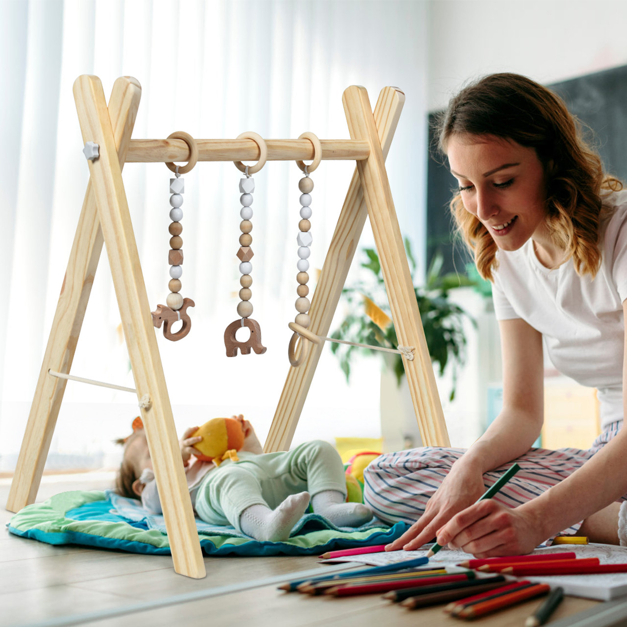 Wooden Baby Play Centers with 3 Hanging Toys product image