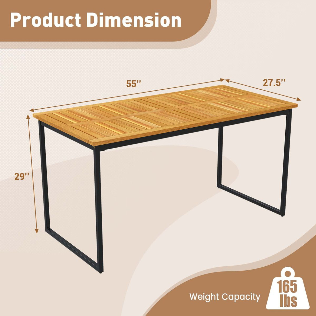 55-Inch Acacia Wood Dining Table with Slatted Tabletop & Umbrella Hole product image