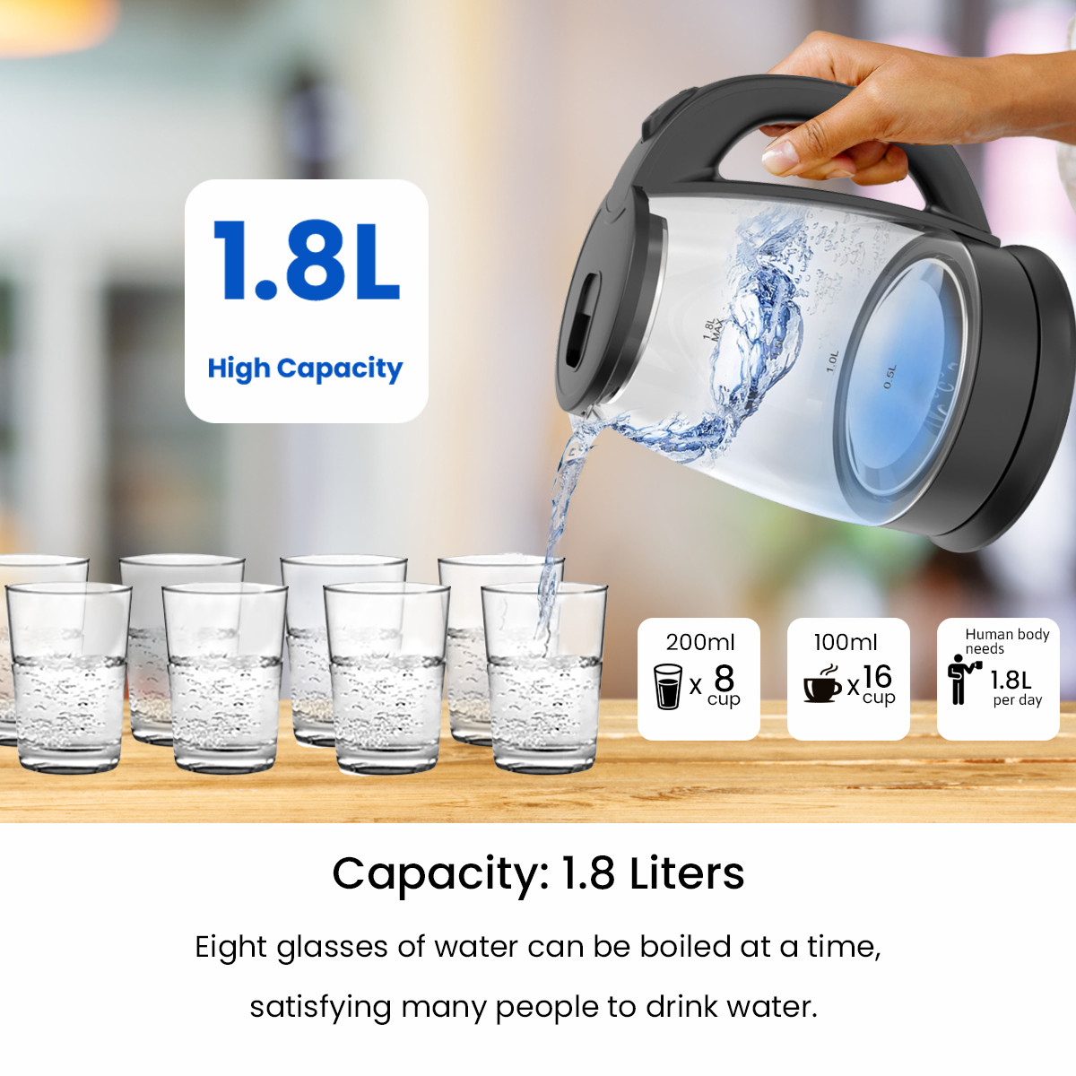 1.8-Liter Colorful Electric Glass Kettle product image