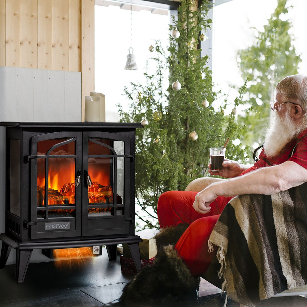 25-Inch Freestanding Electric Fireplace Heater with Flame Effect product image