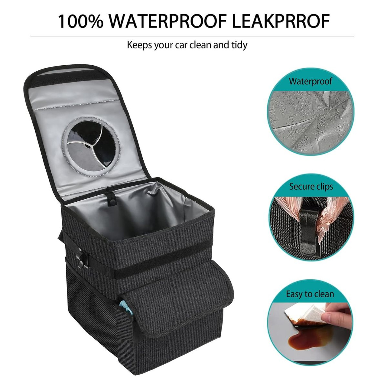1.8 + 2.8-Gallon Car Trash Cans with Lid & Storage Pockets product image