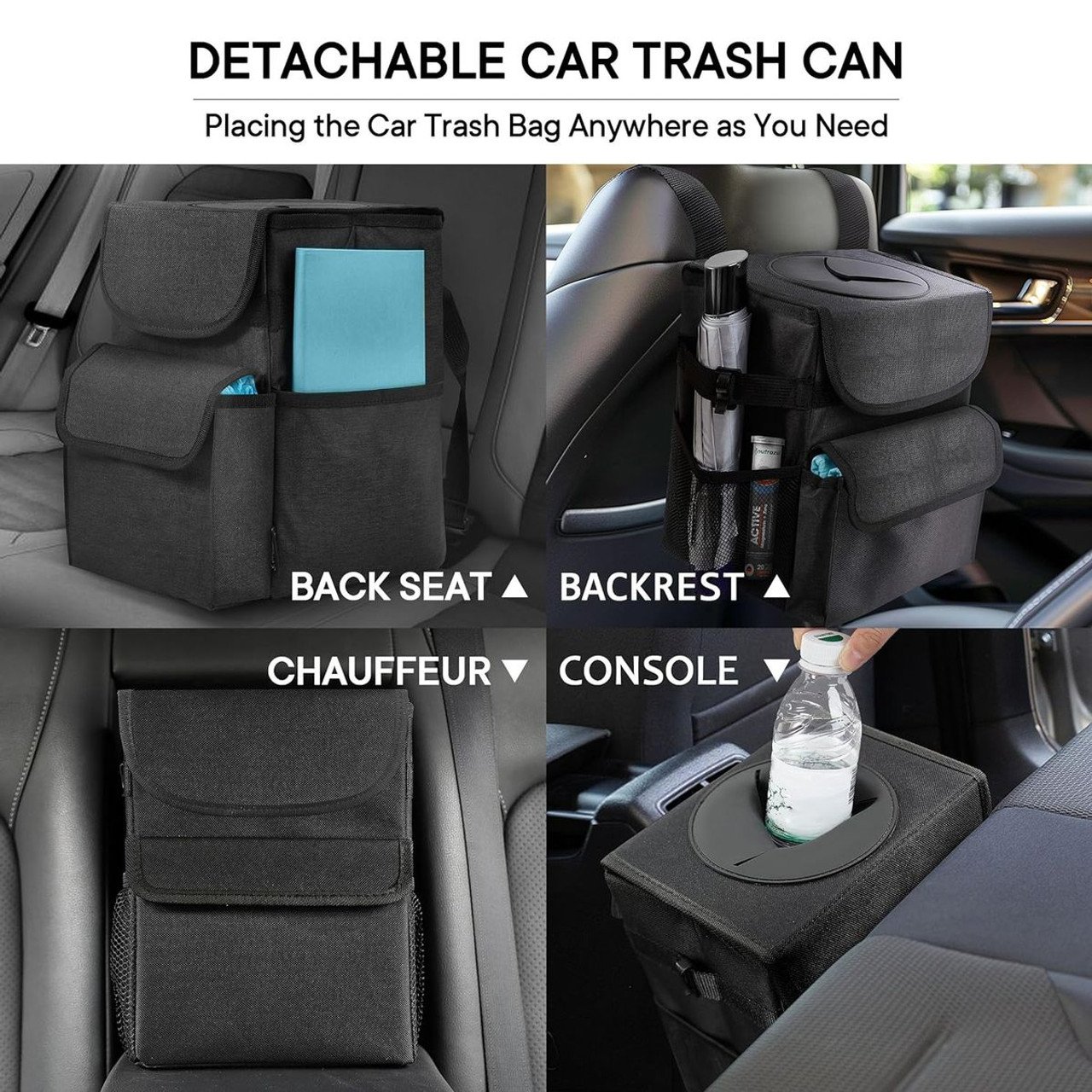 1.8 + 2.8-Gallon Car Trash Cans with Lid & Storage Pockets product image