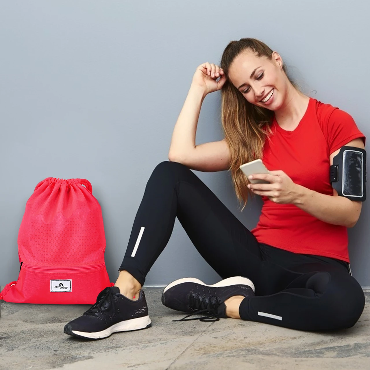 Drawstring Backpack String Bag Foldable Sports Sack with Zipper Pocket product image