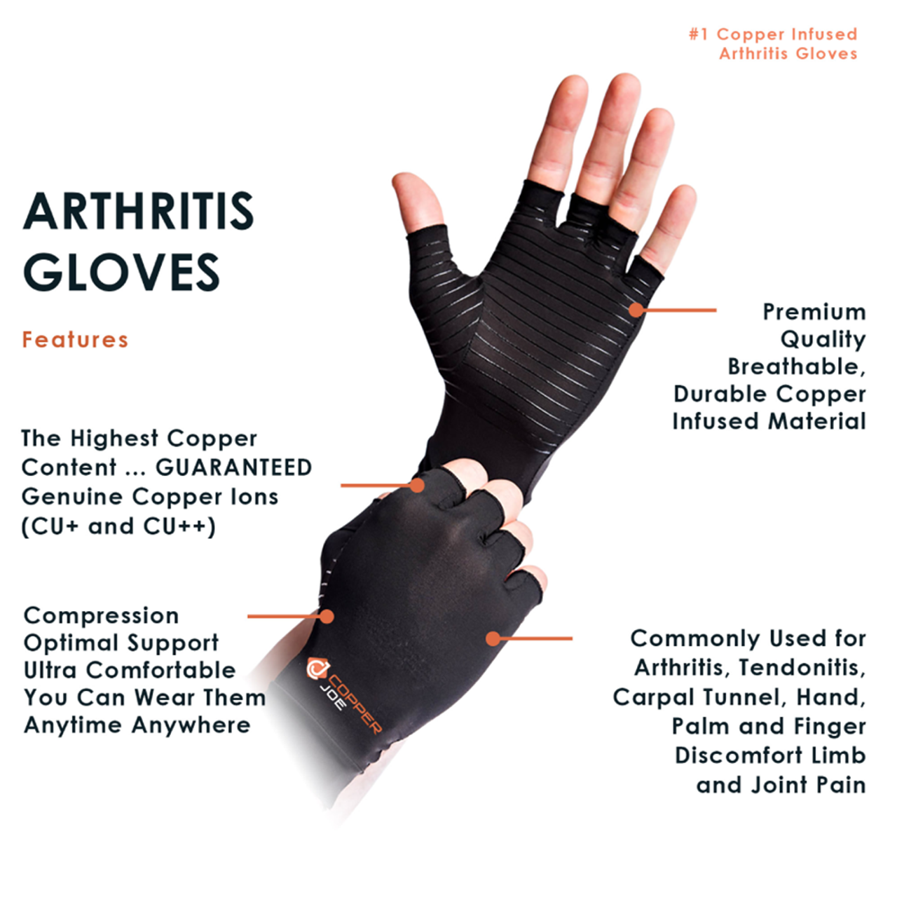 Copper Joe® Half-Finger Copper-Infused Arthritis Compression Gloves (1-Pair) product image