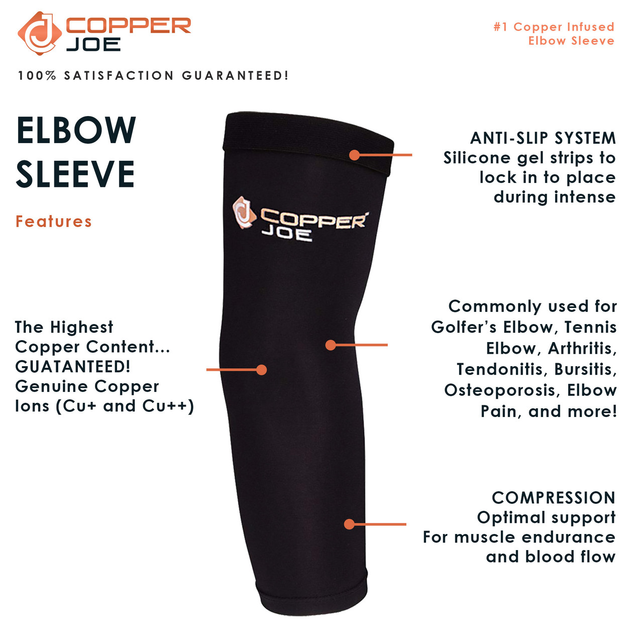 Copper Joe® Copper-Infused Compression Elbow Sleeve (2-Pack) product image