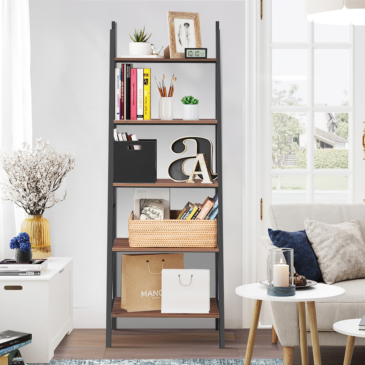 5-Tier Industrial Ladder Bookshelf  product image