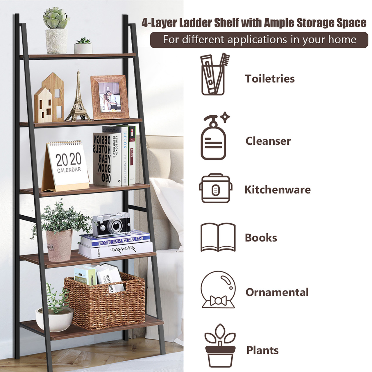 5-Tier Industrial Ladder Bookshelf  product image