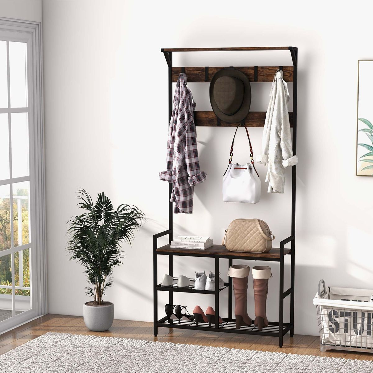 71-Inch Freestanding Hall Tree with Shoe Bench and 9 Hooks product image