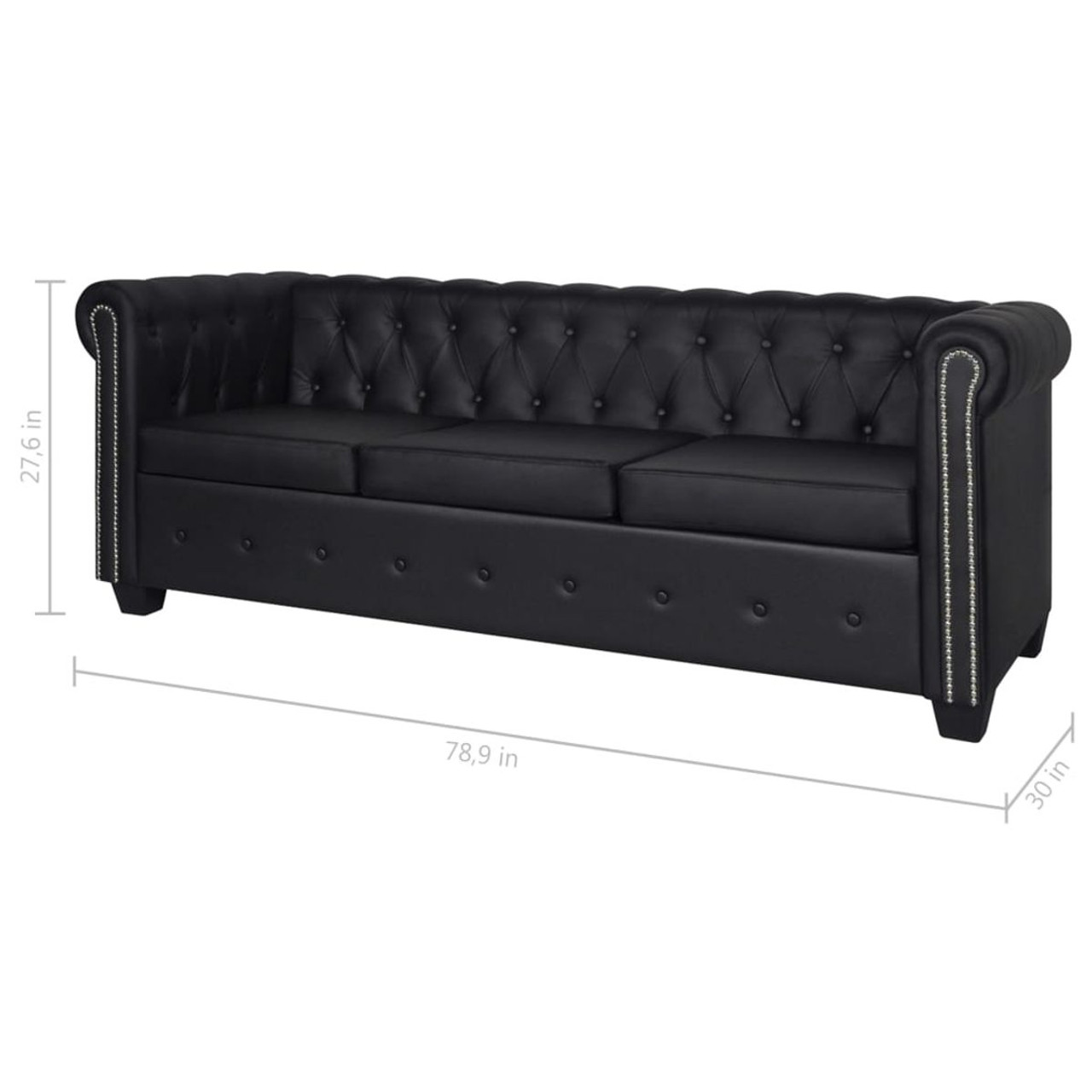 Chesterfield 3-Seater Artificial Leather Black product image