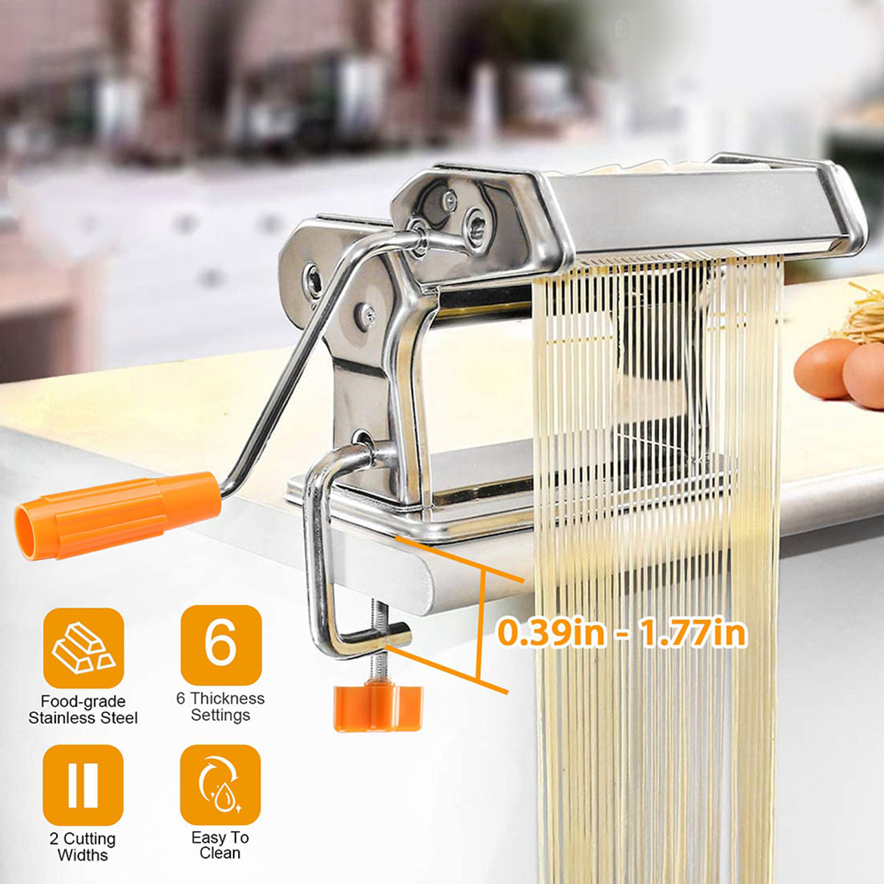 Stainless Steel Pasta Making Machine with 6 Thickness Settings product image