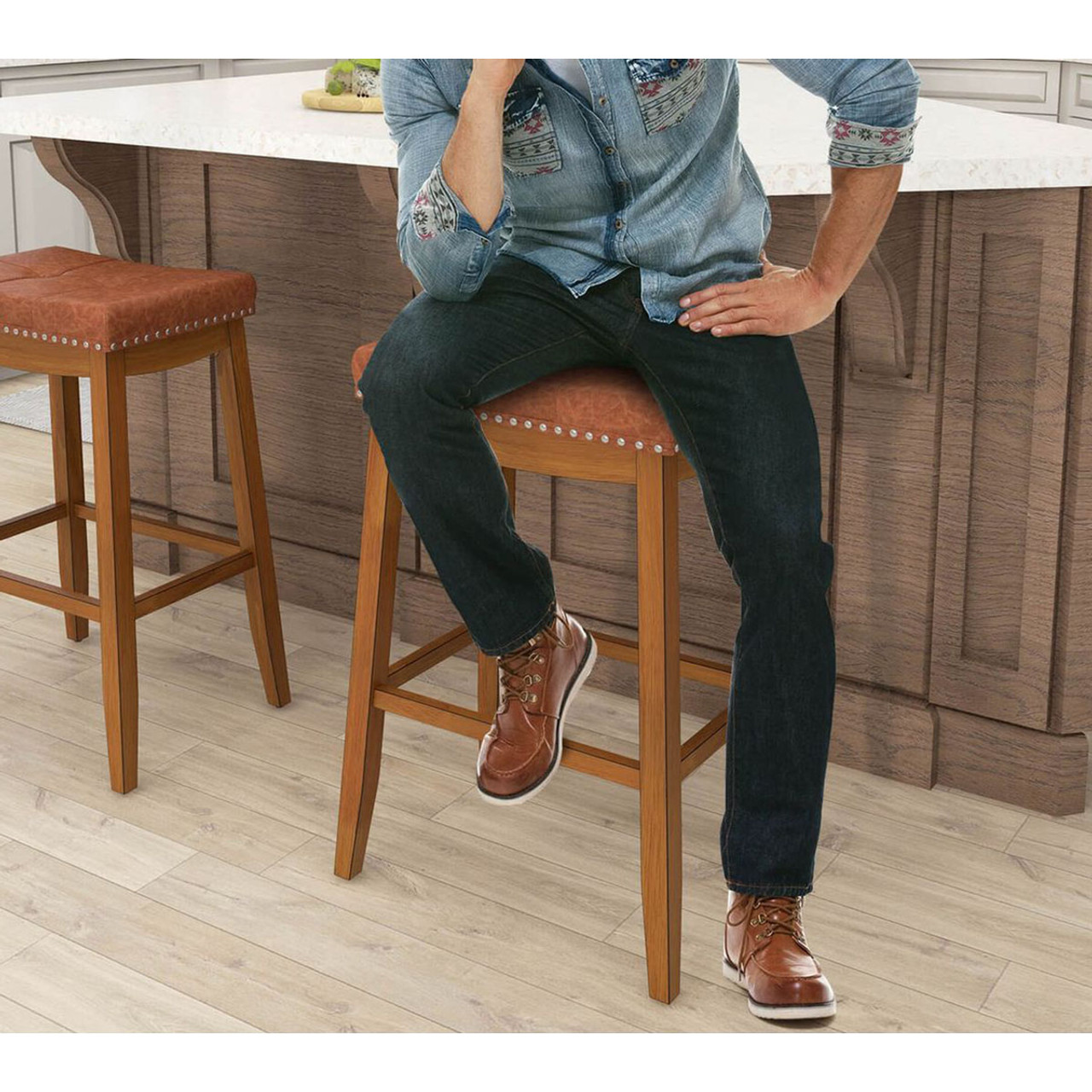29-Inch Upholstered PU Leather Bar Stools with Saddle Seat (Set of 2/4) product image
