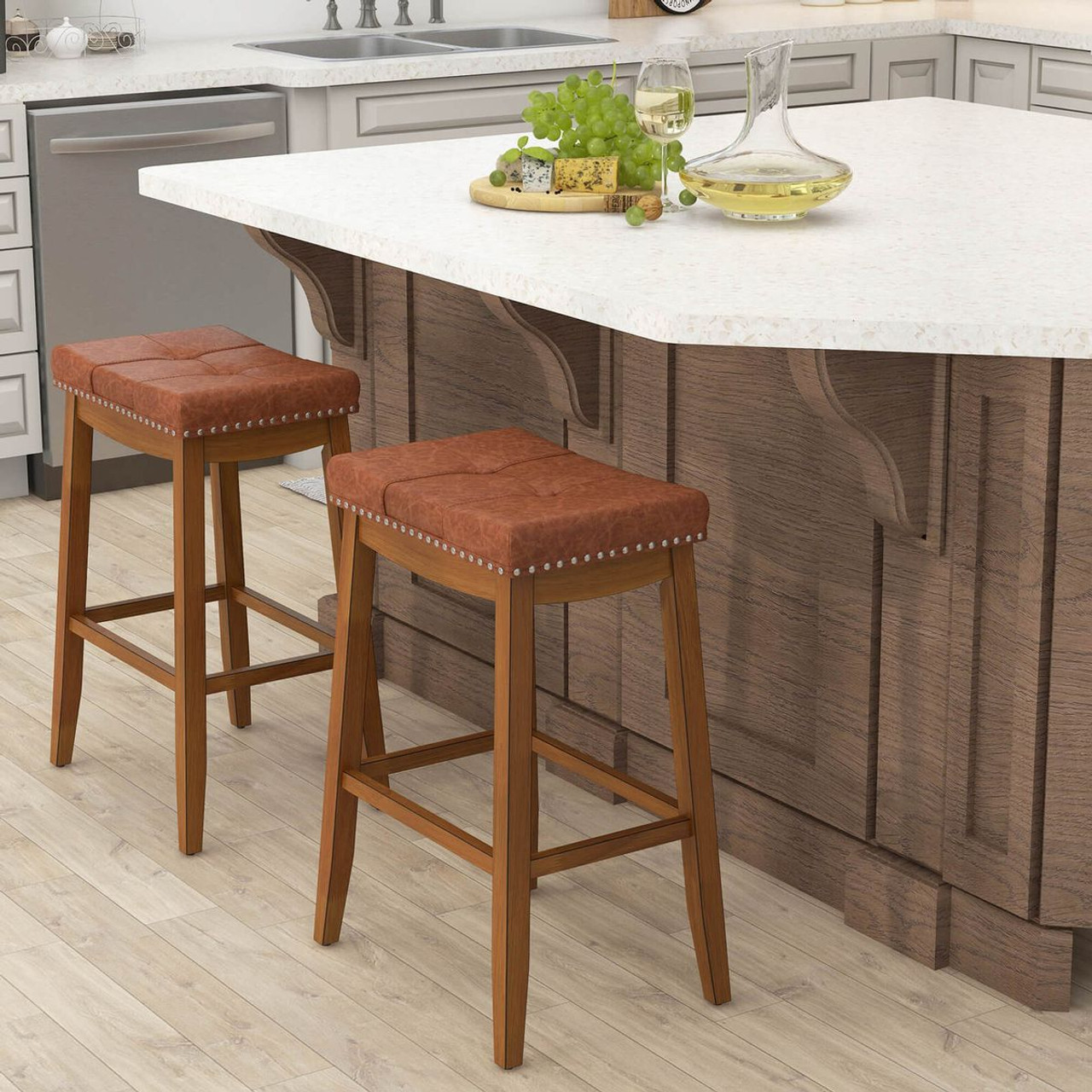 29-Inch Upholstered PU Leather Bar Stools with Saddle Seat (Set of 2/4) product image