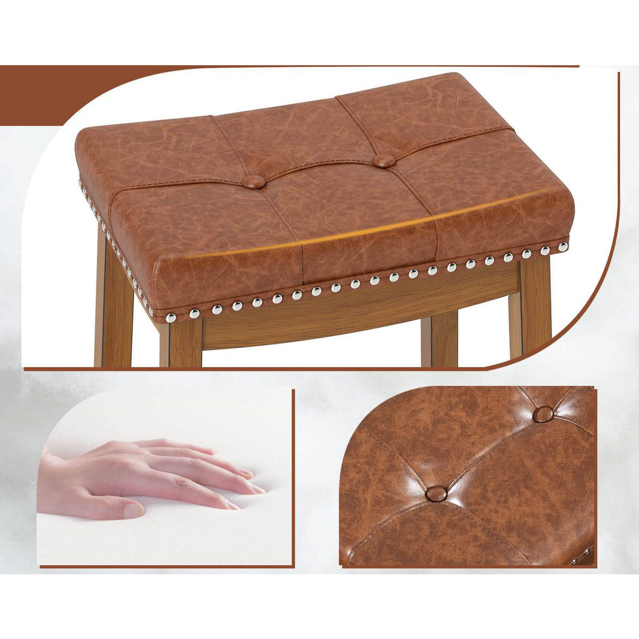 29-Inch Upholstered PU Leather Bar Stools with Saddle Seat (Set of 2/4) product image