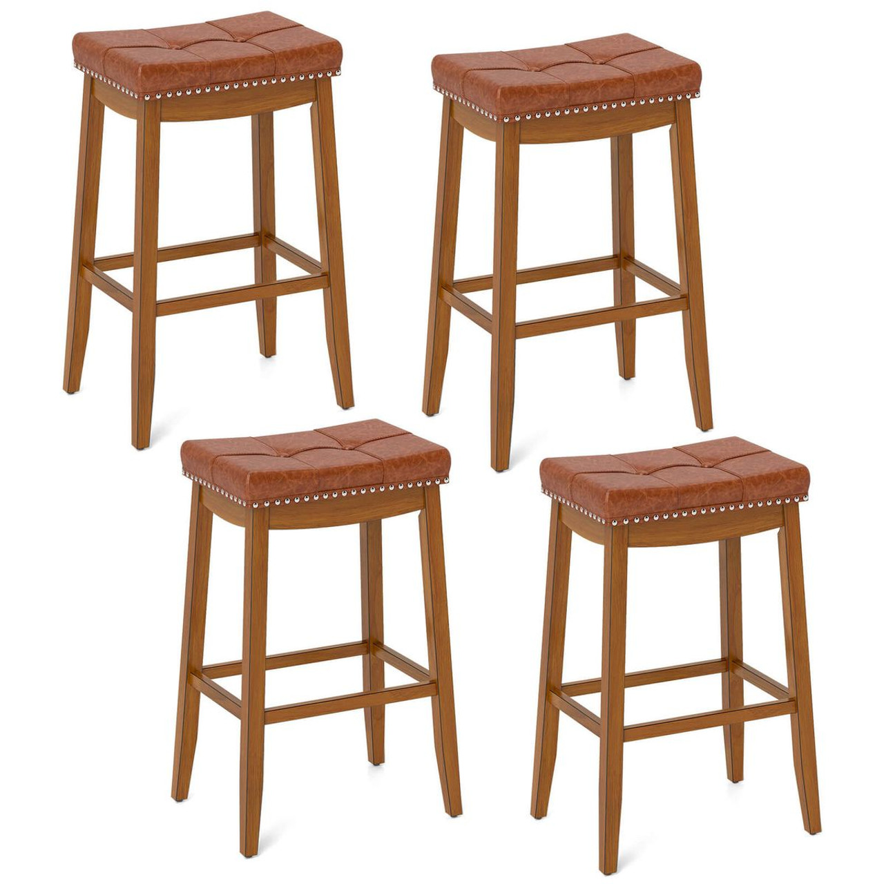 29-Inch Upholstered PU Leather Bar Stools with Saddle Seat (Set of 2/4) product image