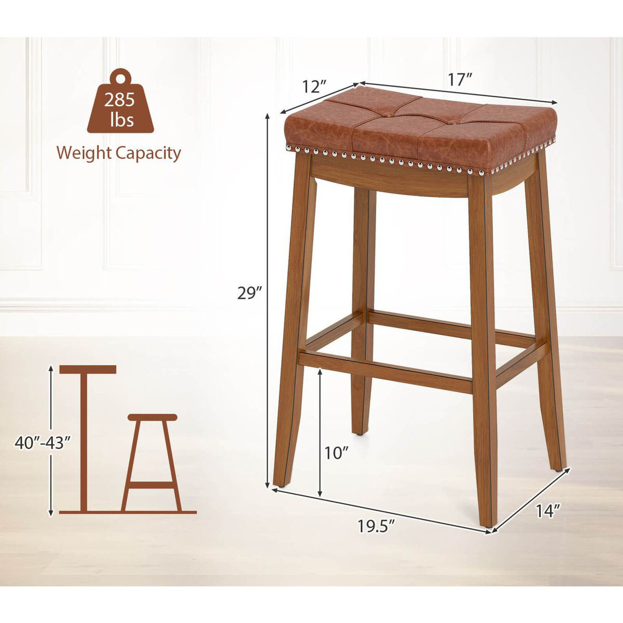 29-Inch Upholstered PU Leather Bar Stools with Saddle Seat (Set of 2/4) product image
