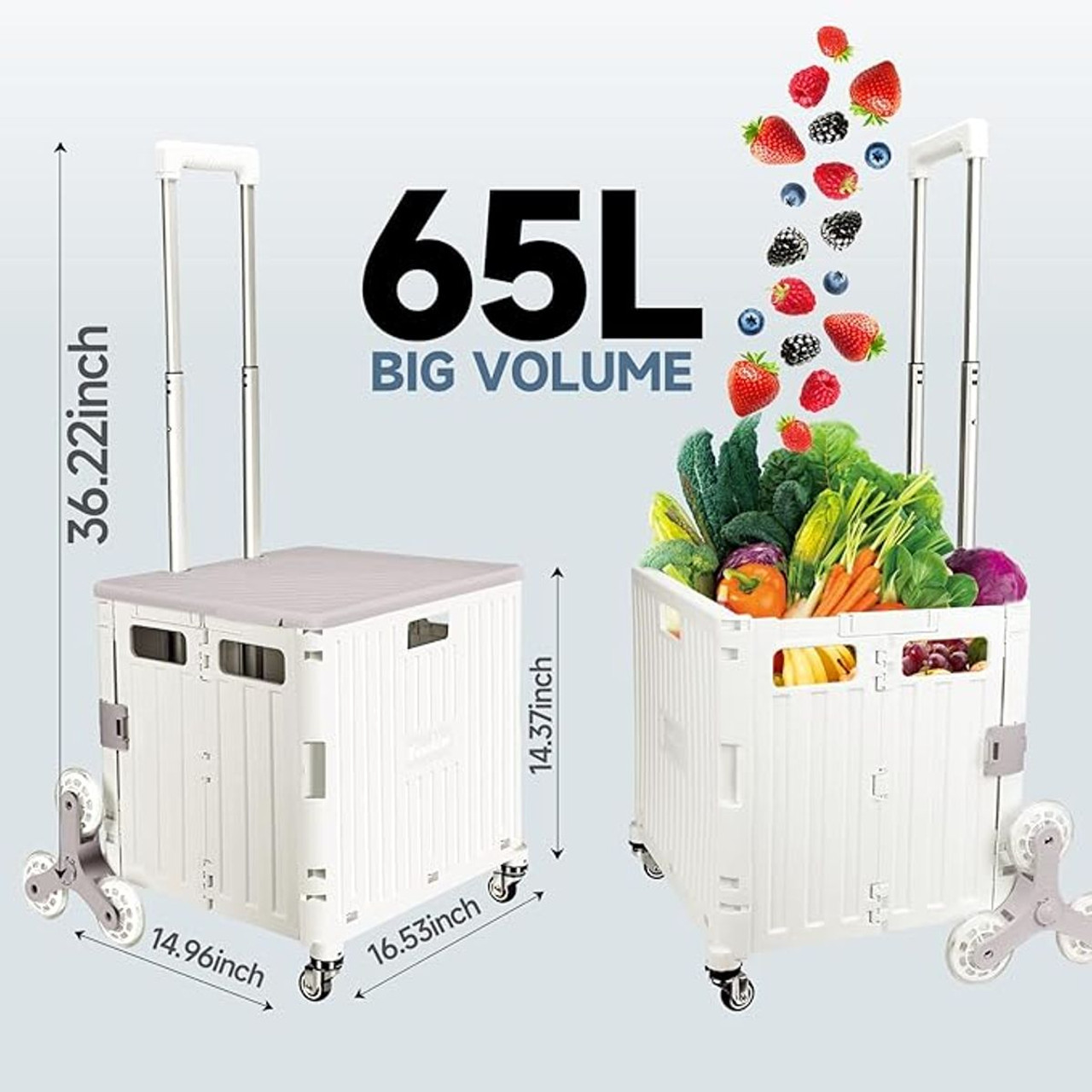 65L Foldable Utility Cart with Stair Climbing Rolling Wheels product image