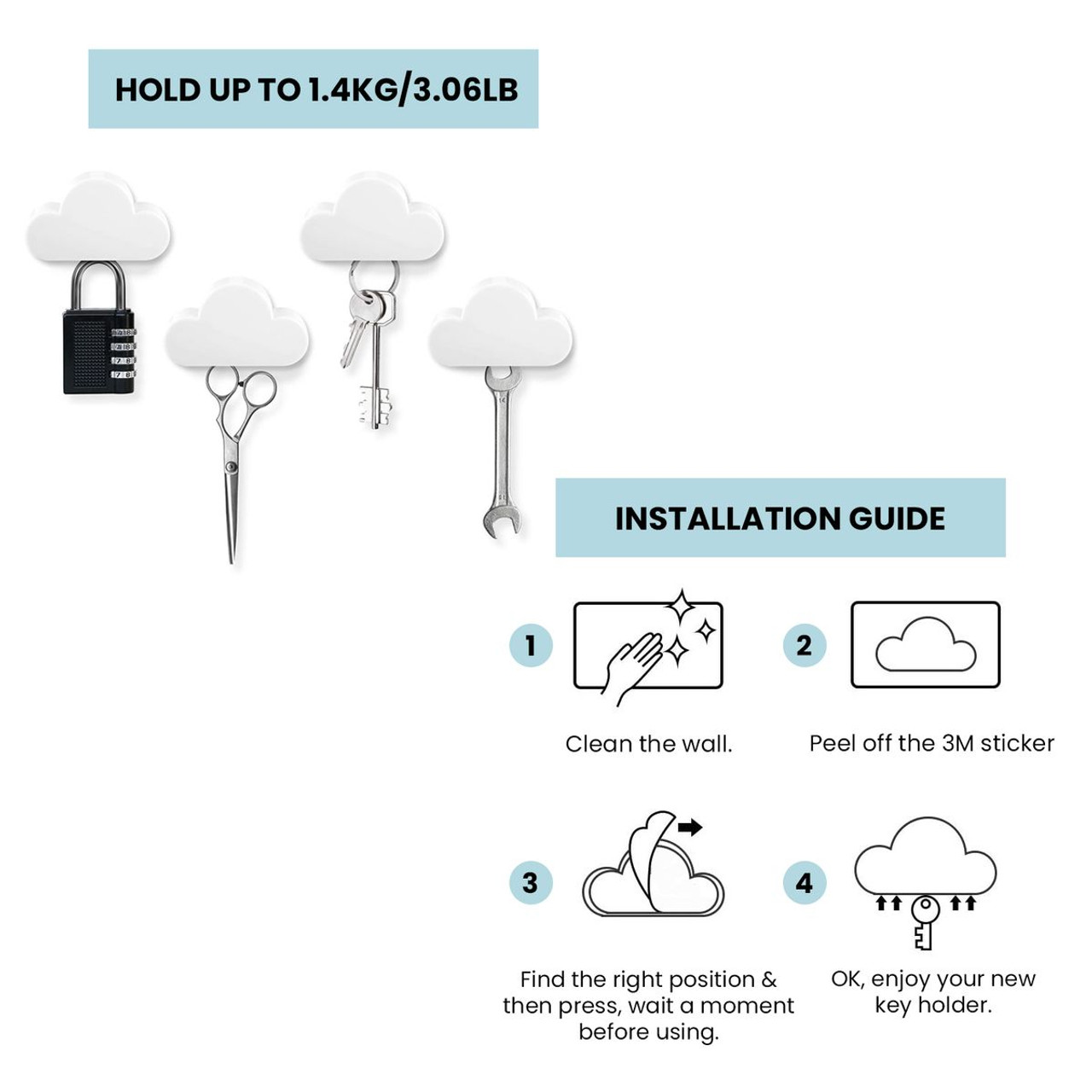 Magnetic Stick Anywhere Cloud Key Holder (3-Pack) product image