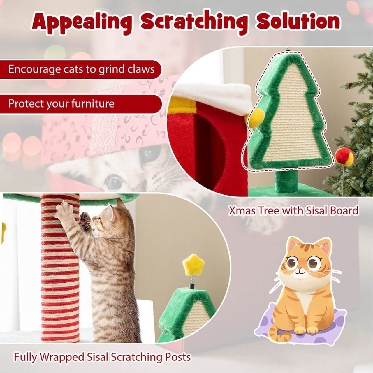 Christmas Cat Tree Tower for Indoor Cats with Scratching Posts & Carpet product image