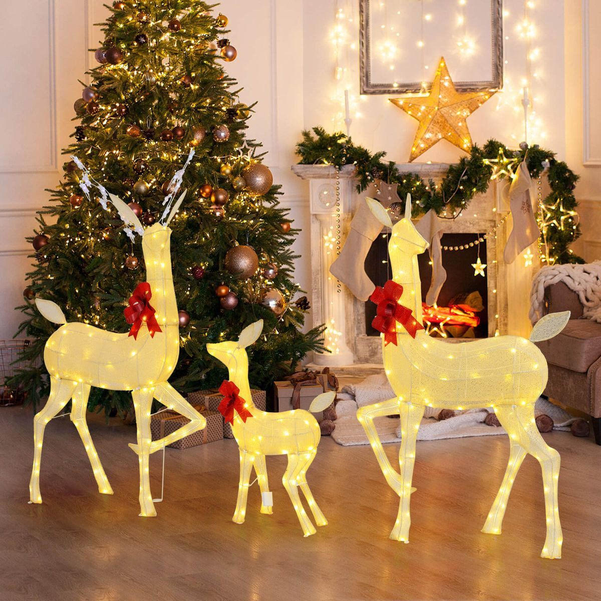 3-Pieces Lighted Family Deer Set  product image