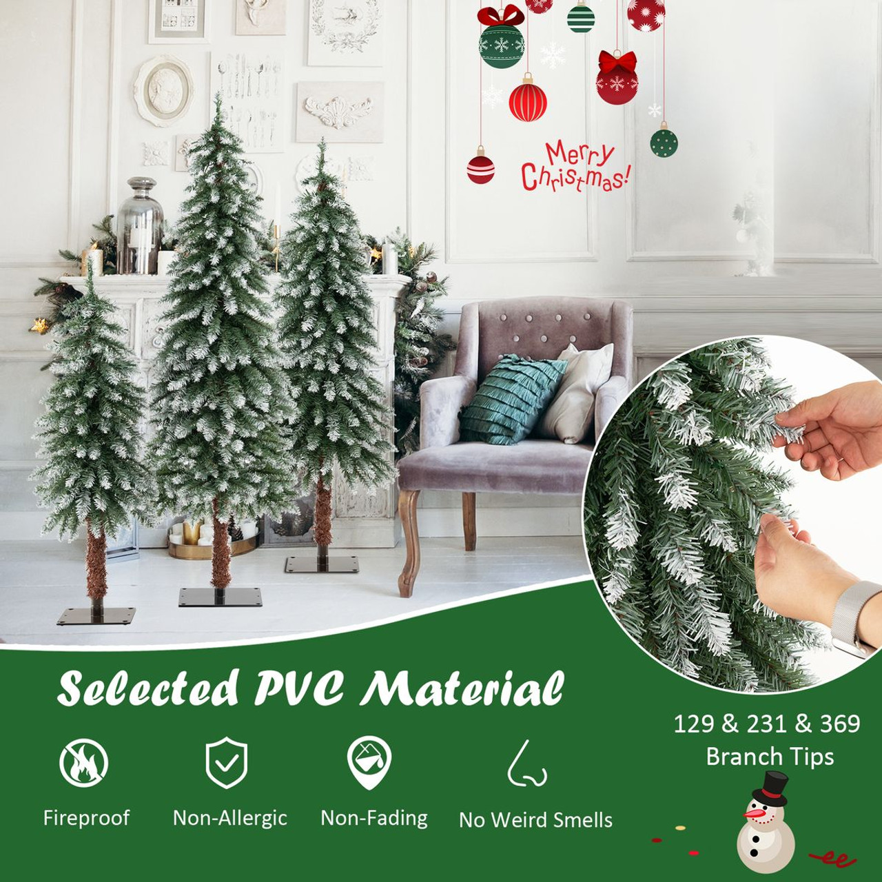 Snowy and Slim Pre-Lit Christmas Trees (Set of 3) product image Snowy and Slim Pre-Lit Christmas Trees (Set of 3) product image