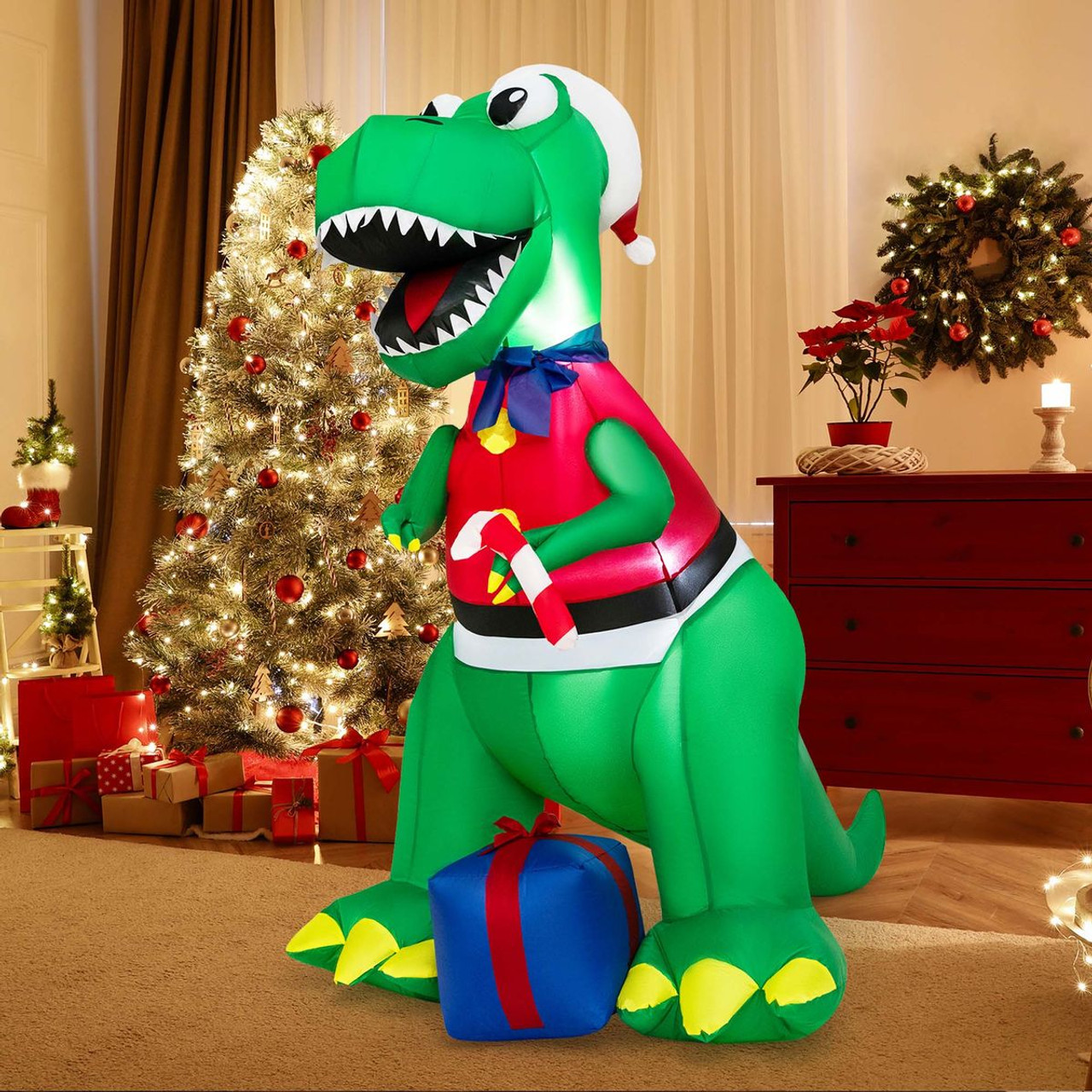 6ft Inflatable Christmas Dinosaur  Decoration with LED Lights product image