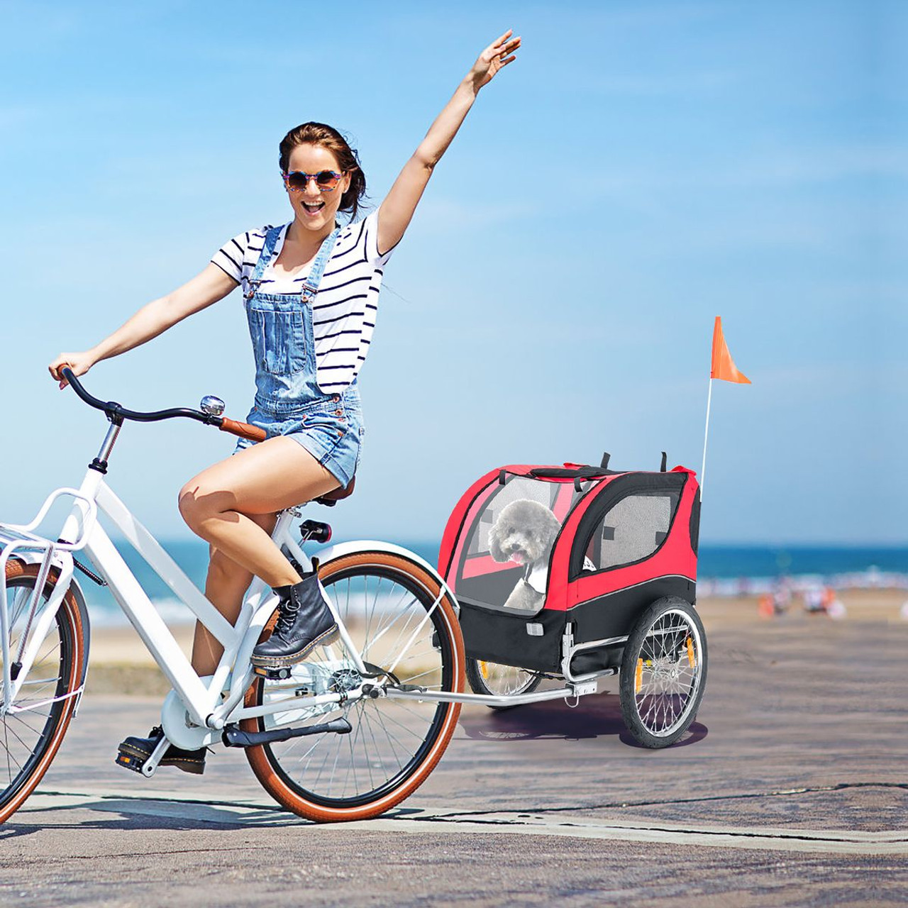 Foldable Dog Bike Trailer Pet Cart with 3 Entrances for Travel product image