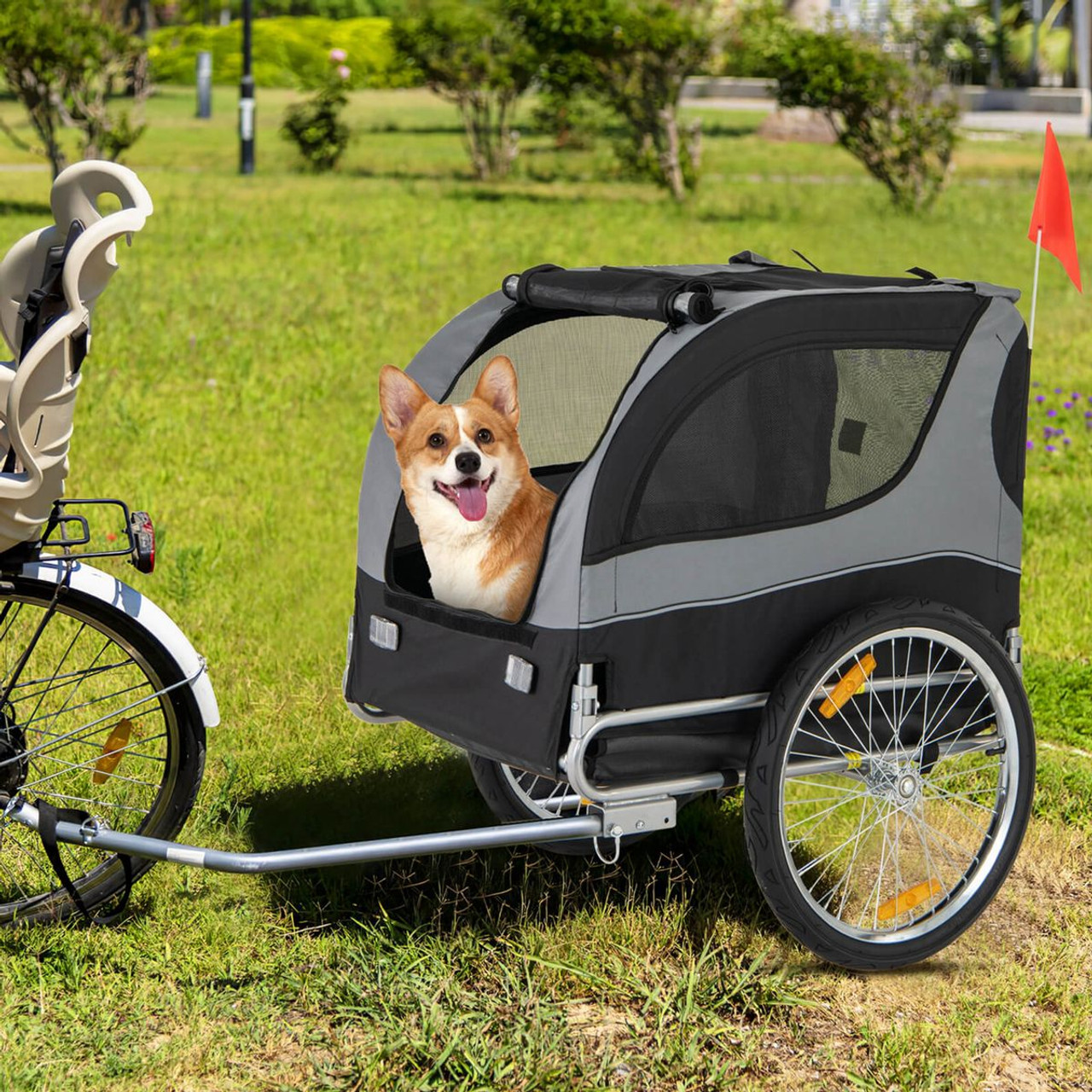 Foldable Dog Bike Trailer Pet Cart with 3 Entrances for Travel product image