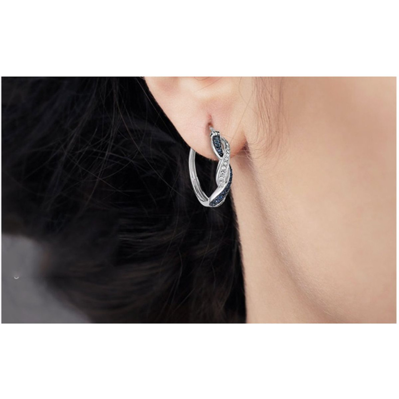 18K White Gold Plated Two-Tone Hoop Earrings product image