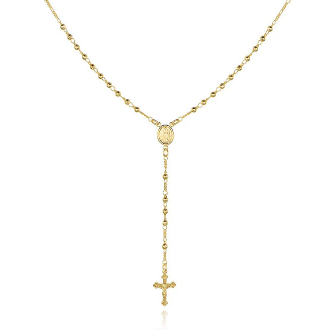 18-Inch 14K Gold Virgin Mary Rosary Bead Cross Necklace product image